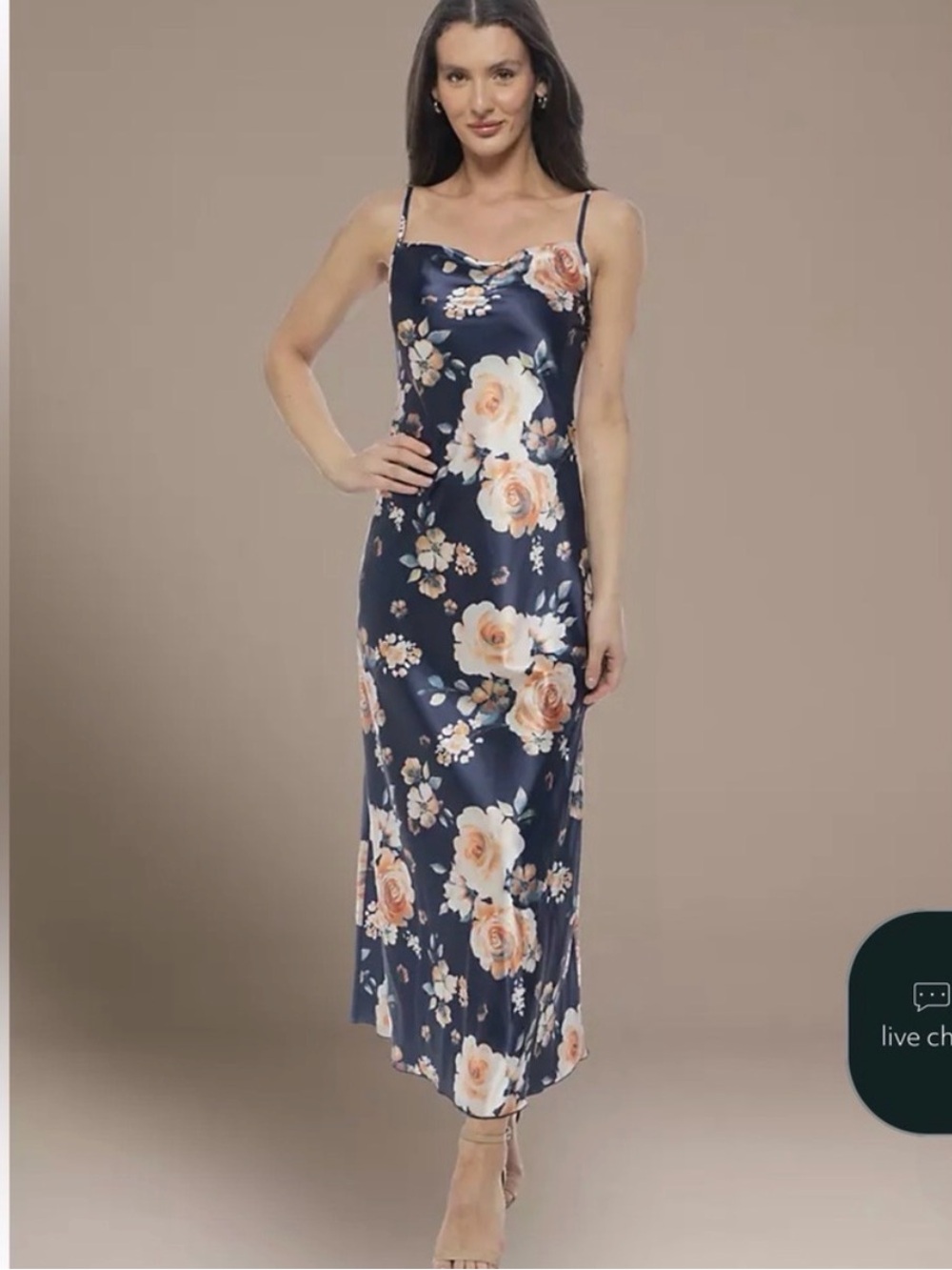 NWT‎ bebe Navy Floral Slip Dress with Peach Roses size small